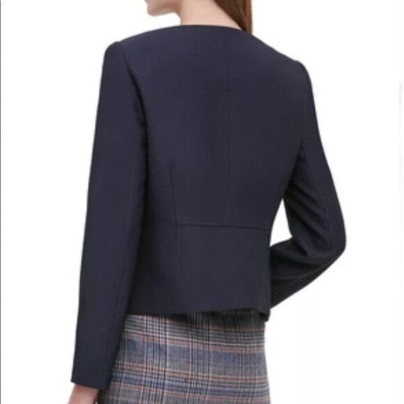 Calvin Klein Twill Zipper-Front Jacket size 4 Petite in Navy - NEW - Picture 3 of 14